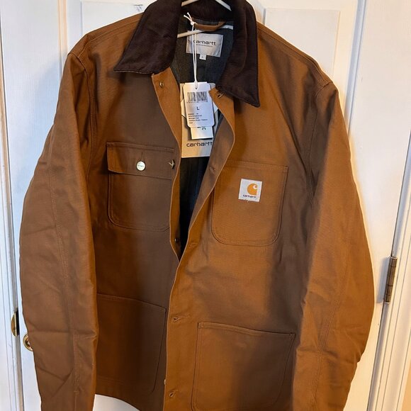 Carhartt WIP Men's Large Michigan Chore Coat - Hamilton Brown - Flannel Lining